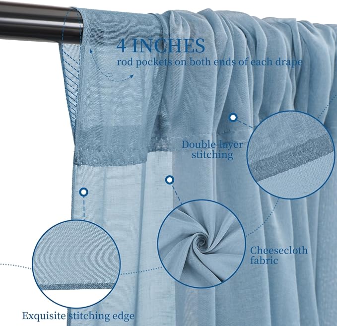6 Panels Dusty Blue Ceiling Drapes for Wedding 5ftx20ft Ceiling Drapes Wedding Arch Draping Fabric Cheesecloth Sheer Curtain Romantic Ceiling Decorations for Weddings Party Banquet Ceremony Stage