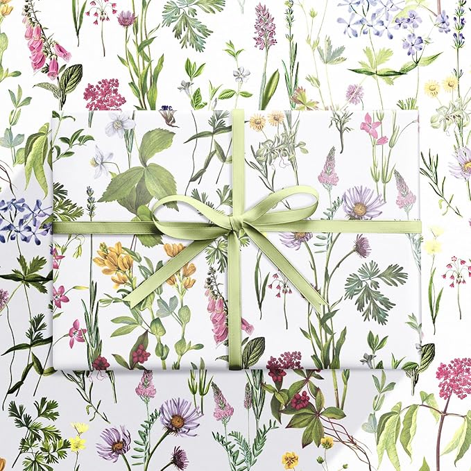 RUSPEPA 30" X 32.8' Wild Flower Wrapping Large Paper Roll for Women Girls, Jumbo Roll, Elegant Floral Design Gift Wrap Perfect for Birthday, Bridal Shower, Spring, Wedding, Mother's Day, 82 sq. ft.