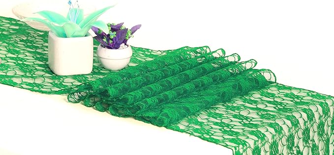 MDS Pack of 20 Wedding 12 x 108 inches Lace Table Runner for Wedding, Decorations for Birthday Parties, Banquets, Graduations, Engagements, and Runners fit Rectangle, Round Table- Green