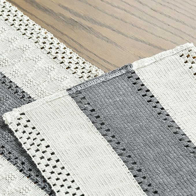 Artoid Mode Dark Grey Farmhouse Rustic Table Runner, Seasonal Holiday Hollow Kitchen Dining Table Decoration for Home Party Decor 12x36 Inch