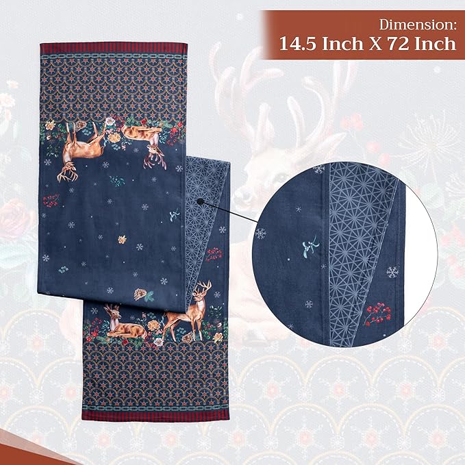 Maison d' Hermine Table Runner 100% Cotton Double Layer Table Runners 72 inches Long for Thanksgiving Christmas Decorations Home Kitchen Dining Party Wedding (Christmas Joy, 14.5" x 72")
