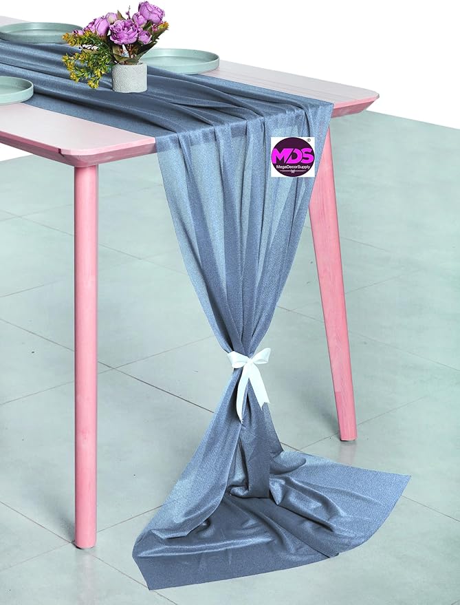 MDS Halloween Chiffon Table Runner - 25 Pack, 29 x 120 Inches, 10ft Each - Sheer Spooky Table Runners for Haunted House Parties, Trick-or-Treat Tables, Witchy Décor, Wedding & Events - Dusty Blue