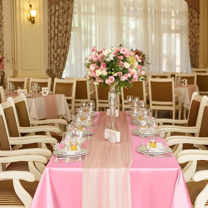 TURSTIN 4 Packs Gradient Pink Satin Tablecloth 102 x 58 Inch Overlay Satin Table Cover Rectangle Bright Silk Tablecloth Smooth Fabric Table Decoration for Wedding Banquet Party Events