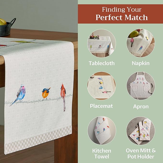 Maison d' Hermine Table Runner 100% Cotton Double Layer Table Runners 108 inches Long Decorative for Home Kitchen Dining Party Wedding Bridal Shower Spring Summer (Birdies On Wire, 14.50" x 108")
