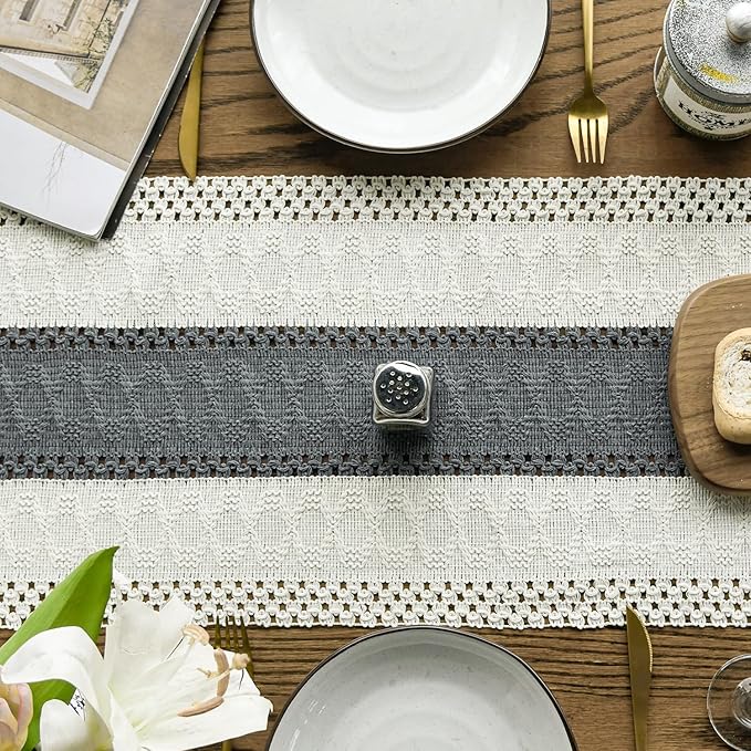 Artoid Mode Dark Grey Farmhouse Rustic Table Runner, Seasonal Holiday Hollow Kitchen Dining Table Decoration for Home Party Decor 12x90 Inch