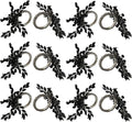 Napkin Rings Set of 12 for Dining Table Decoration Parties Everyday Metal Napkin Holder Leaf Black (Pack of 12)