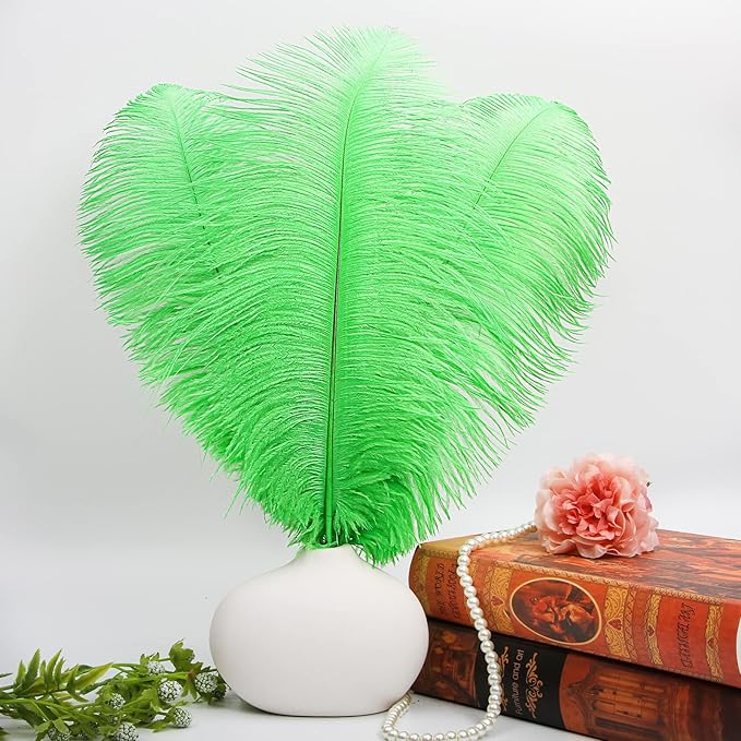 THARAHT Green Ostrich Feathers 12pcs Large Natural Bulk 16-18Inch 40cm-45cm for Wedding Party Centerpieces Mardi Gras and Home Decoration Feathers