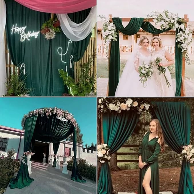 8 Panels Wedding Arch Draping Fabric 28" x20Ft Wedding Arch Drapes Chiffon Fabric Drape Sheer Backdrop Curtain for Weddings Party Ceremony Birthday Arbor Drapery Reception Ceiling Décor(Emerald Green)