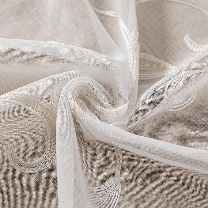 VISIONTEX Sheer Voile Curtain Valances, Decorative Leaves Embroidered, Rod Pocket Window Treatment for Kitchen/Rustic Bedroom/Living Room (54 x 16 Inch,1 Panel)