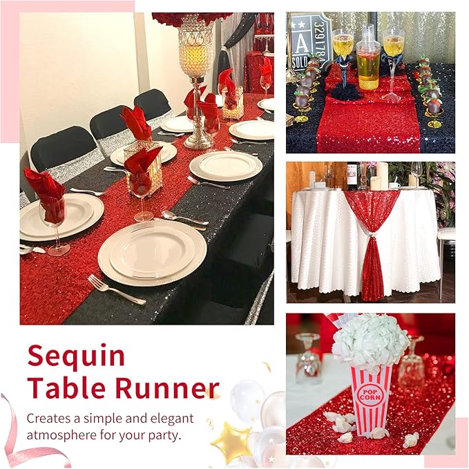 Red Table Runner 10 Packs 12x72 Inch Sequin Table Runners Sparkly Table Runner Fabric for Party Dinner Reception Wedding Event Holiday Decorations