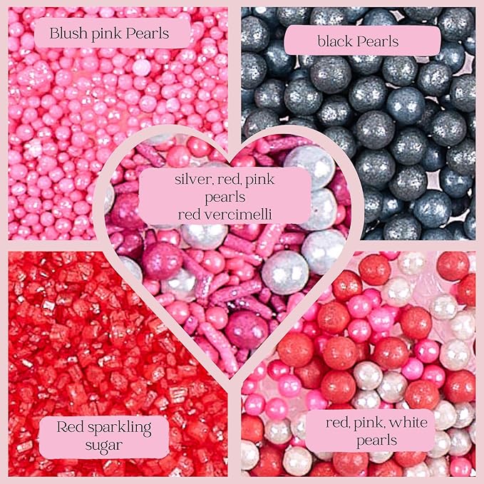 Confect Casino Night Sprinkles Mix – Silver Disco Balls, Black Pearl Dragees & Sparkling Blush Pink, Silver & Deep Red Sugar – Assorted Pack of 5 Edible Sprinkles for Cake & Cupcake Decorating, Parties & Baking Decor | Vegan, Gluten-Free, Nut-Free, Soy...