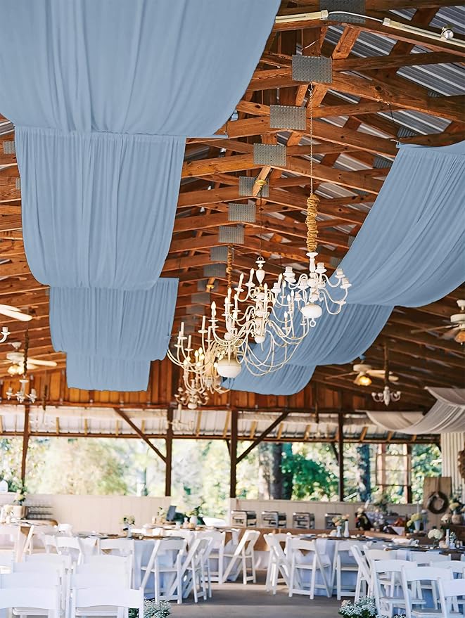 6 Panels Dusty Blue Ceiling Drapes for Wedding, 5ftx20ft Ceiling Drapes Cheesecloth Sheer Fabric Curtain Wedding Arch Draping Fabric Romantic Ceilings Decorations for Weddings Party Ceremony Stage