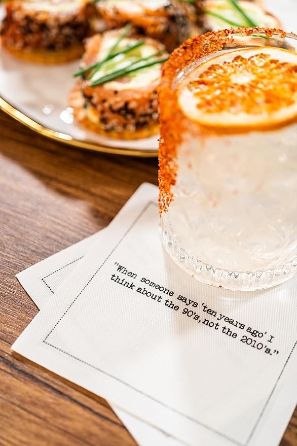 Five Star Napkins 30th Birthday Quotes White Cotton Cocktail Napkins, Beverage Napkins, Bar Napkins, Cloth Napkins, Party Napkins, Events, Holidays, Weddings, Birthdays, Disposable, 4.5" x 4.5"- (50x)