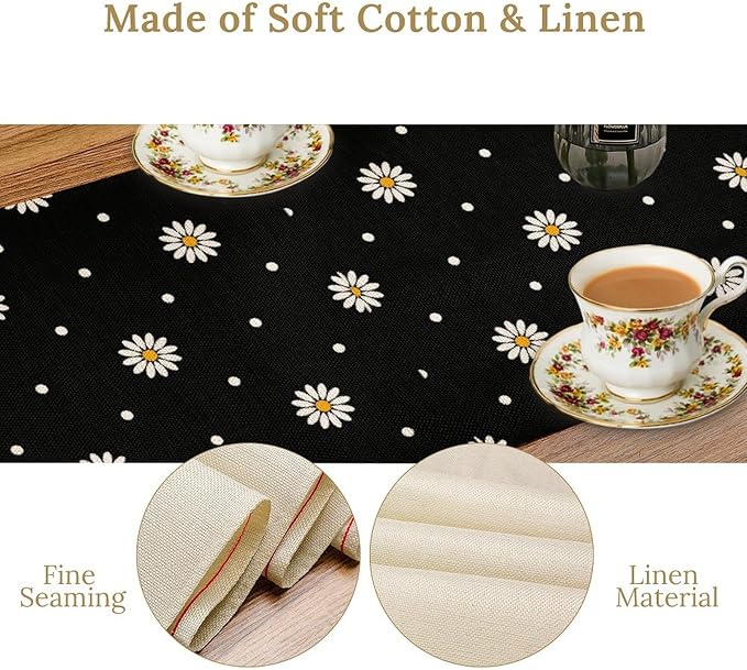 Daisy Floral Table Runner, Spring Seasonal Summer Wild Flower Rustic Country Farmhouse Table Center Decor for Home Kitchen Dining Patio Holiday Party Indoor Outdoor Table Decorations, 13"x36" Inch