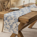 Pastoral Table Runner - 14 x 108 Inch Rectangle - Beige Linen - Washable Tabletop with Dust-Proof Wrinkle Resistant for Restaurant, Picnic, Indoor and Outdoor Dining, Floral (Dark Blue)
