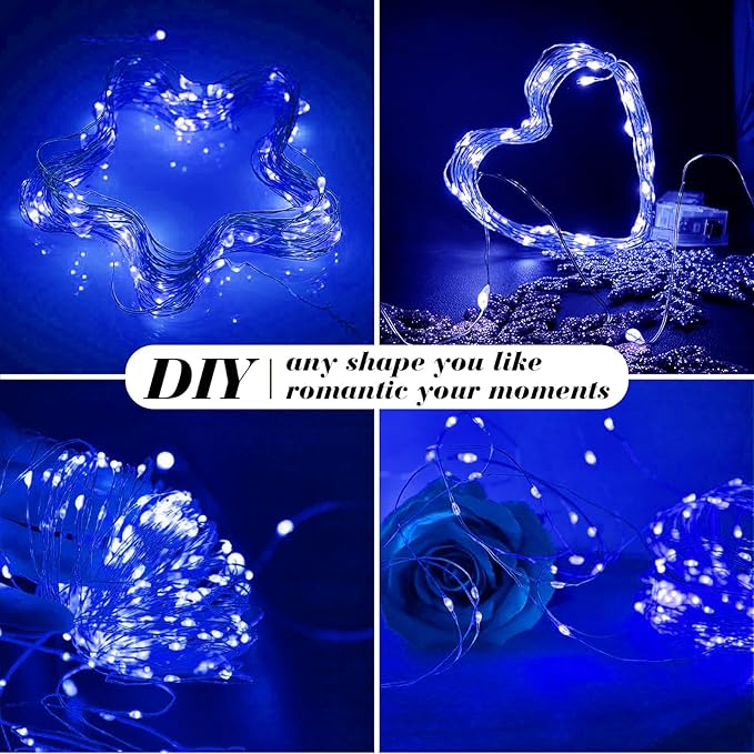 ZGWJ 24 Pack Fairy Lights Battery Operated, 7ft 20 Mini LED Fairy String Lights Silver Wire 3 Modes for DIY, Parties, Wedding, Bedroom, Halloween Christmas Decoration Blue