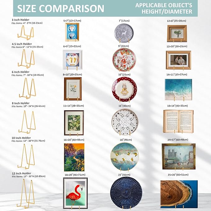 DIDUDIDU Plate Holder Easel Display Stand - Metal Plate Stands for Display - Tabletop Picture Stand - Gold Iron Easels for Display Pictures | Photo Frames | Book | Decorative Plates | Plaque
