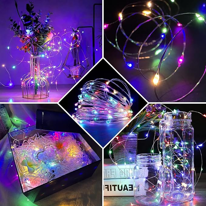 12 Pack Rainbow Fairy Lights 7Ft 20 LED Twinkle String Lights 3 Modes Battery Operated Waterproof Firefly Starry for Mason Jar Party Wedding Christmas Valentines Day Table Centerpieces