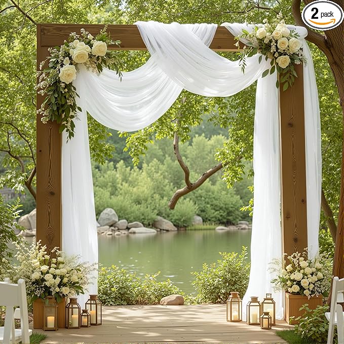 2 Panels Wedding Arch Draping Fabric White Sheer Backdrop Curtain Arch Drape for Wedding Ceremony Reception,Bridal Shower Party Decorations 28" X 19ft