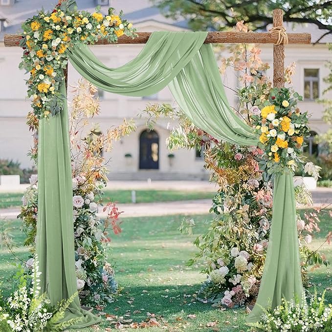Sage Arch Drapes for Wedding Arch Draping Fabric Sheer Backdrop Curtain for Ceremony Bridal Party Decor 6 Yards 19Ft Length x 28" Width 1 Panel