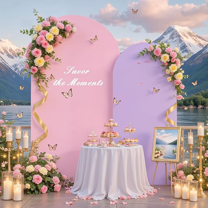 Pink Purple Arch Backdrop Cover for Wedding, 7.2FT 6FT Set of 2 Stretchy Spandex Fitted Arch Stand Cover for Baby Shower, Birthday Party Decor, Chiara Backdrop Cover with Double-Sided Design