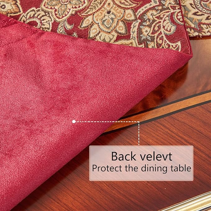 Luxury Vintage Table Runners 72 inches Long Embroidery Jacquard Fabric with Multi-Tassels Table Runners for Dining Room Dresser Wedding Christmas Thanksgiving Party Decorations (Red, 12X72inch)