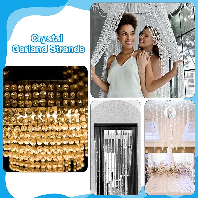 PATIKIL 14 mm Crystal Garland Strands, 98.4 Ft Acrylic Octagon Chandelier Bead Chains String for DIY Craft Wedding Party Home Decorative Jewelry Making, Blue