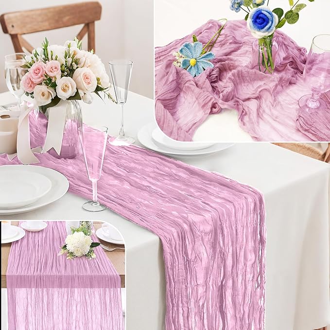 6-Pack Pink Cheesecloth Table Runners – 10FT (35x120 Inch) Boho Rustic Gauze Fabric Cheese Cloth Table Runner for Weddings, Baby Showers, Bridal Shower, Farmhouse & Birthday Party Decor
