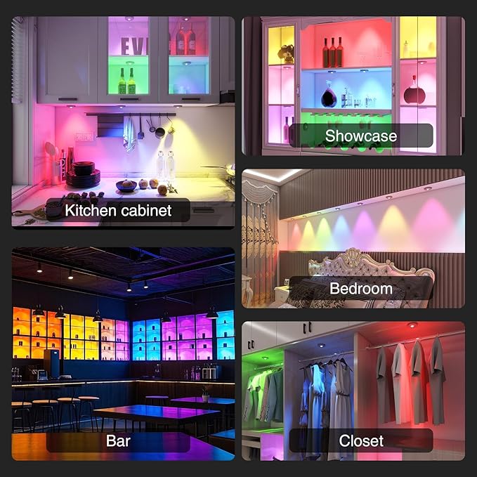 RGB Puck Lights with Remote Control, 2000mAh Rechargeable Stick on Led Lights, 9 Colors & 2 Dynamic, Tap Light with Timing,Under Cabinet Lighting for Closet,Kitchen,Cabinet,Shelf(Silver, 5 Pack)