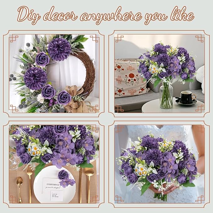 12 Packs Peonies Artificial Flowers,Silk Artificial Peonies Flowers Fake Peony Faux Floral Arrangements Bouquet for Centerpiece Table Wedding Party Home Decor Purple