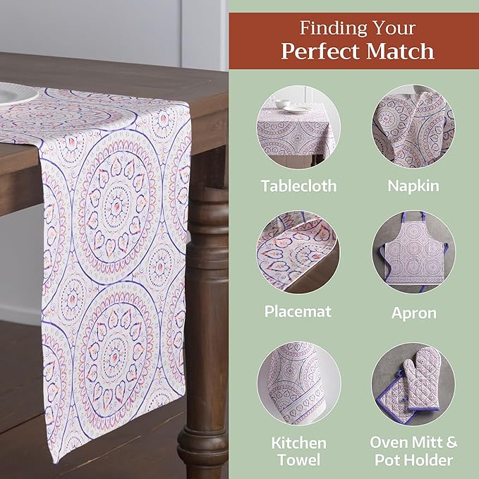 Maison d' Hermine Table Runner 100% Cotton Single Layer Table Runners 72 inches Long Decorative for Home Kitchen Dining Party Baby Shower Wedding Bridal Shower Spring Summer (Mandala, 14.50" x 72")
