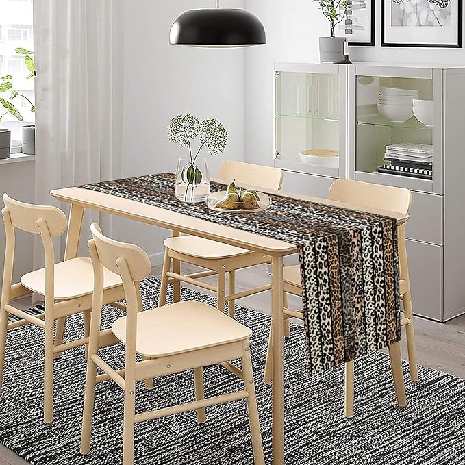 Cow Patchwork Print Table Runner, Country Farm Animal Fur Skin Farm Safari Wildlife Pattern Table Runner for Dinner Dinning Home Kitchen Living Room Party Holidays Setting, 13x36 Inch