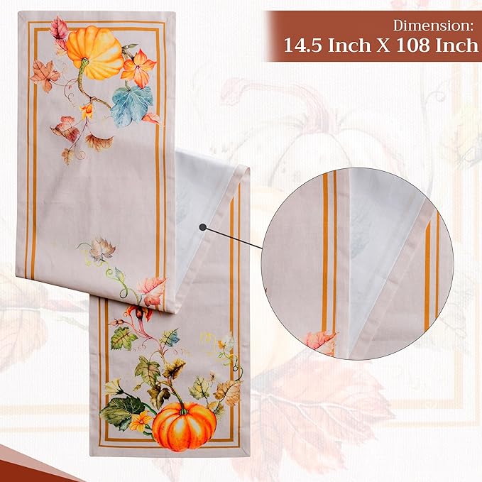 Maison d' Hermine Table Runner 100% Cotton Single Layer Table Runners 108 inches Long for Thanksgiving Christmas Decorations Home Kitchen Dining Party Wedding (Potiron, 14.5" x 108")