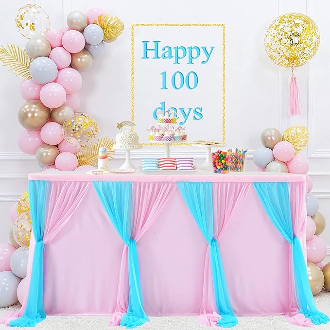 14ft Pink and Blue Table Skirt for Rectangle Tables or Round Tables Tulle Tutu Table Cloths for Gender Reveal Baby Shower Boy or Girl Birthday Party Wedding Dessert Buffet Banquet Table Decorations