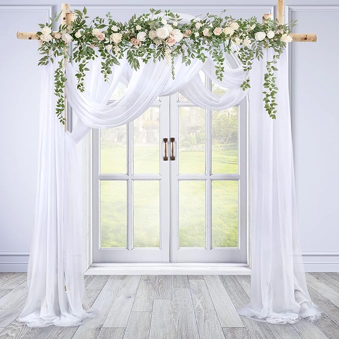 Wedding Arch Draping Fabric White Arch Drapes Sheer Backdrop Curtain for Ceremony Wedding Arches Decor 2 Panel 19Ft Length x 28" Width