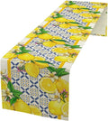 Lemon Table Runner,Spring Summer Seasonal Yellow Blue Table Runner for Kitchen Dining Table Home Party Decoration 13x72 Inch
