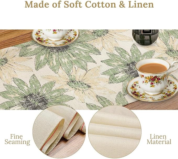 Chrysanthemum Vintage Floral Table Runner, Elegant Yellow Sunflower Spring Summer Elegant Pattern Artichokes Flower Table Runner for Party Kitchen Dining Living Room Decor, 13x108 Inch
