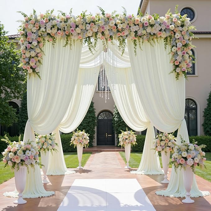 leegleri 50ftx12ft Wrinkle Free Ivory Backdrop Curtain, 10 Panels 12FT Height Ivory Wedding Backdrop Drapes, Silky Polyester Back Drop Cloth for Birthday Photography Background Party Backdrop Draping
