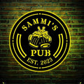 Personalized Bar Metal Art LED Light Beer Bar Metal Sign Custom Bar Sign Beer Bar Metal Wall Art Beer Mug Cheer Name Sign Bar Pub Decoration