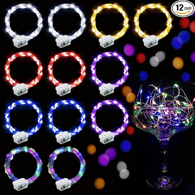 Aogist Led Fairy Lights 3 Modes Battery Operated String Lights Waterproof Silver Wire 7 Feet Firefly Starry Moon Mason Jar Lights for DIY Wedding Party Christmas (6-Colors, 12 Pack)