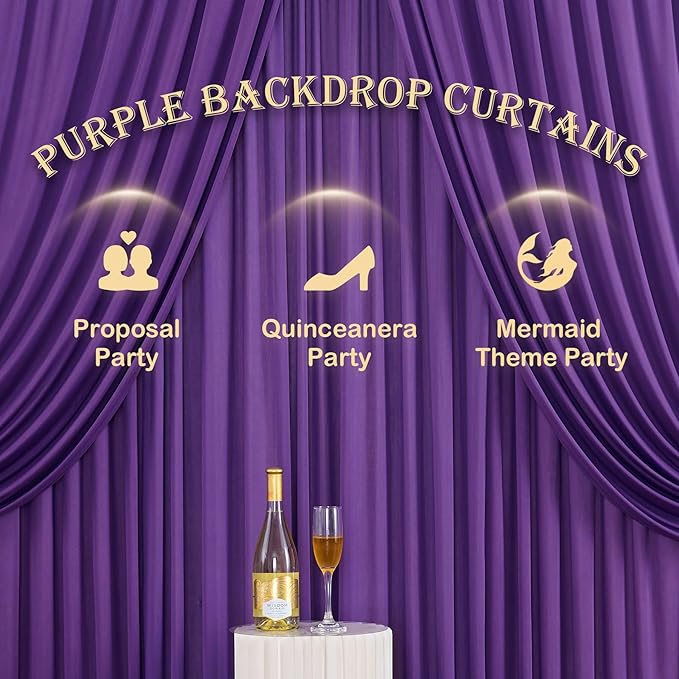 CO-AVE Wrinkle Free Purple Backdrop Curtains for Party Background, Purple Photo Curtains Backdrop Drapes 2 Panels Back Drop Cloth for Wedding Birthday Photography Baby Shower Decor,10ftx10ft