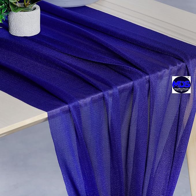 MDS 5 Pack 10ft Chiffon Table Runner 29 x 120 Inches Sheer Wedding Runner Romantic Rustic Table Runner for Wedding Decorations, Birthday Parties, Bridal Shower Party Arch Decor - Royal Blue