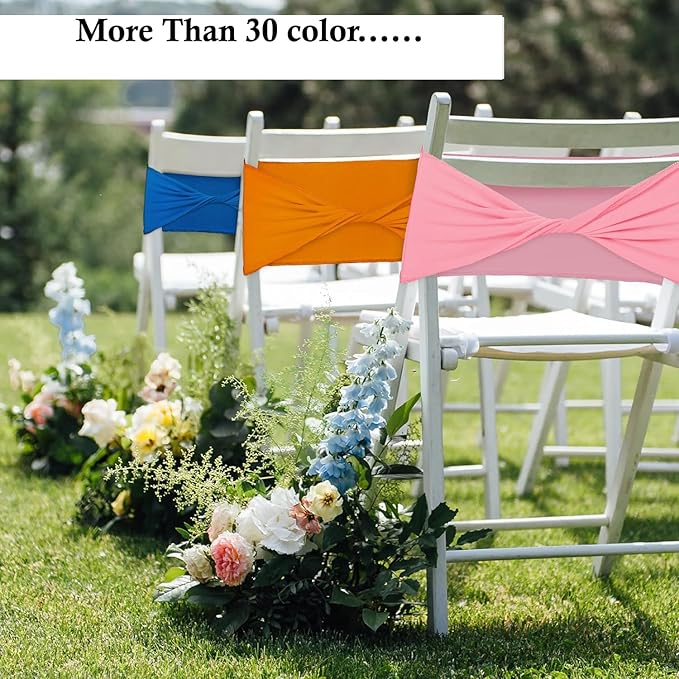 MDS Pack of 125 Spandex Chair Sashes Bows Elastic Stretch Dining Chair Bands Ties Without Slider Buckle Universal fits for Wedding Baby Shower Birthday Party Banquet Event Decoration - Navy Blue