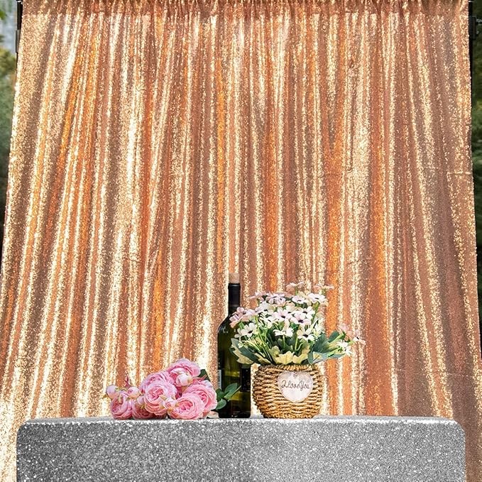 JYFLZQ Rose Gold Sequin Backdrop Curtains 10ft x 10ft 1 Panel Glitter Photo Booth Backdrops Sparkly Photography Background Drapes for Parties Wedding Bridal Showers…