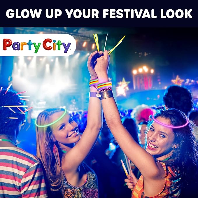 Party City 400 Glow Sticks Bulk Party Pack 8”– Neon Glow in the Dark Party Supplies, Glowsticks with Connectors Bracelets & Necklaces, Light Up Favors for Kids, Adults, Birthdays, Parties, Decorations