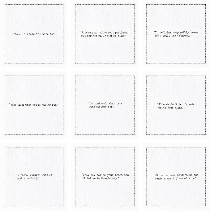 Five Star Napkins Wine Quotes, White Cotton Cocktail Napkins, Beverage Napkins, Bar Napkins, Cloth Napkins, Party Napkins, Events, Holidays, Weddings, Birthdays, Disposable, 4.5" x 4.5"- (50x)