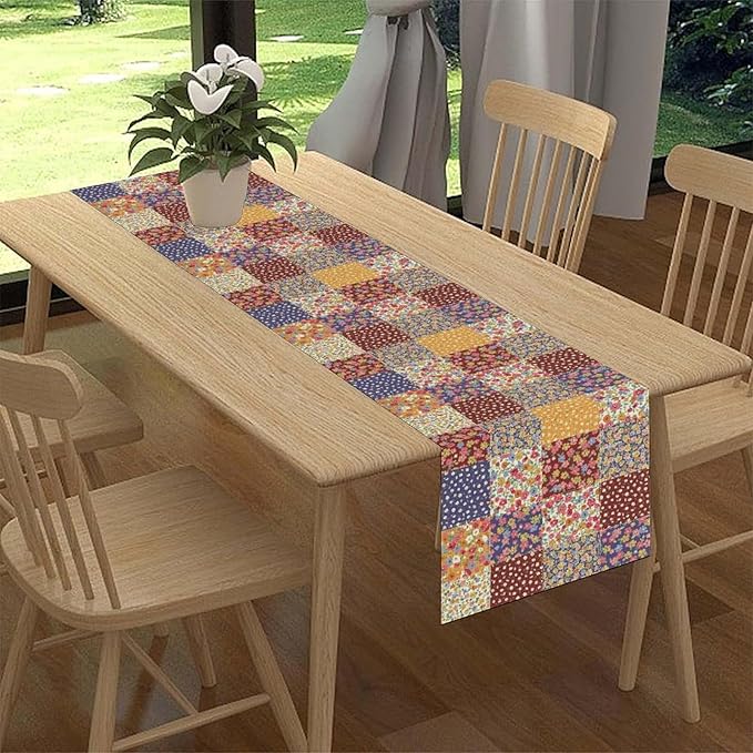 Patchwork Floral Table Runner, Boho Vintage Farmhouse Bohemian Paisley Colorful Flower Table Center Decor for Home Kitchen Dining Patio Holiday Party Table Decorations, 13"x72" Inch