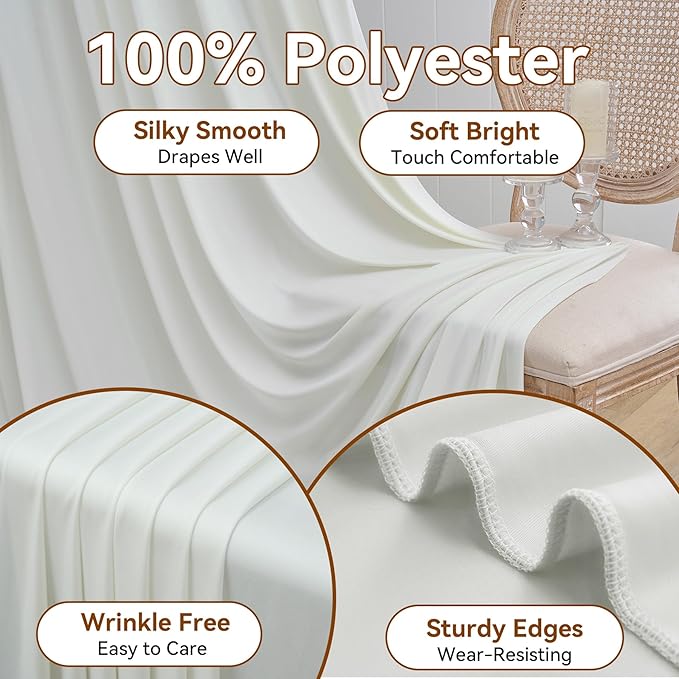 20×12ft Wrinkle Free Ivory Backdrop Curtain for Wedding Parties, 4 Panels 5×12ft Long Soft Silky Polyester Backdrop Drapes Cream Photo Back Drop Curtains for Party Photography Background Cloth
