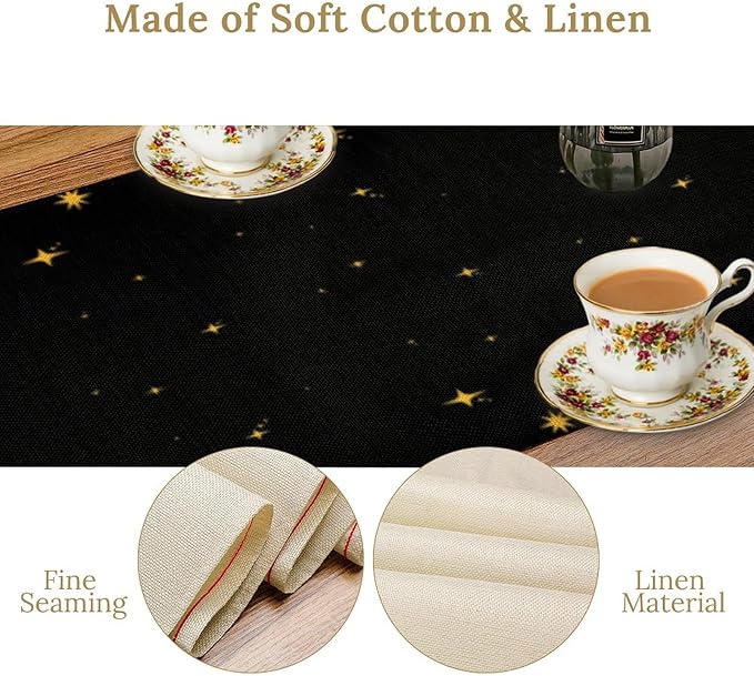 Mushroom Kitchen Table Runner, Gothic Moon Star Plants Witchy Moonlit Flower Butterfly Table Runner for Kitchen Party Living Room Drapes, 13x108 Inch Black