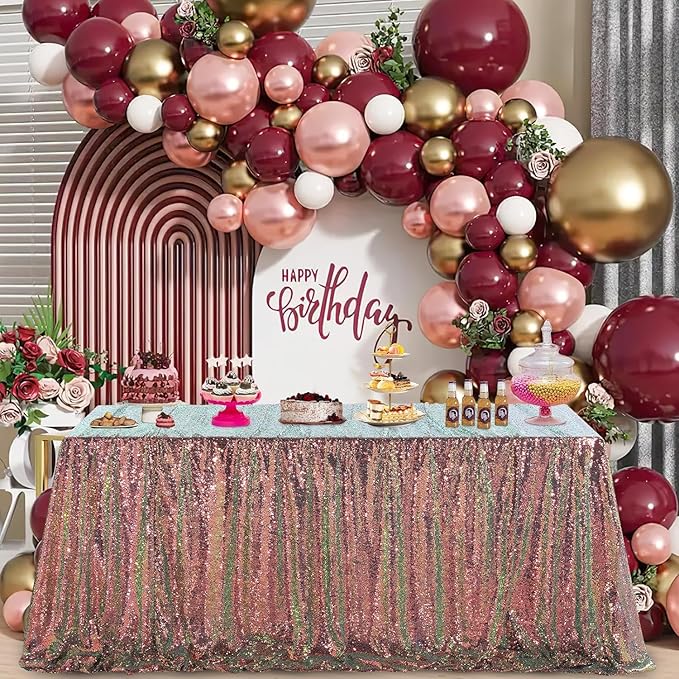 QueenDream Sparkly Sequin Tablecloth - Black GoldTable Cloth 50x80 Inches Rectangle Table Overlay Fabric for Birthday Parties Baby Shower Decoration